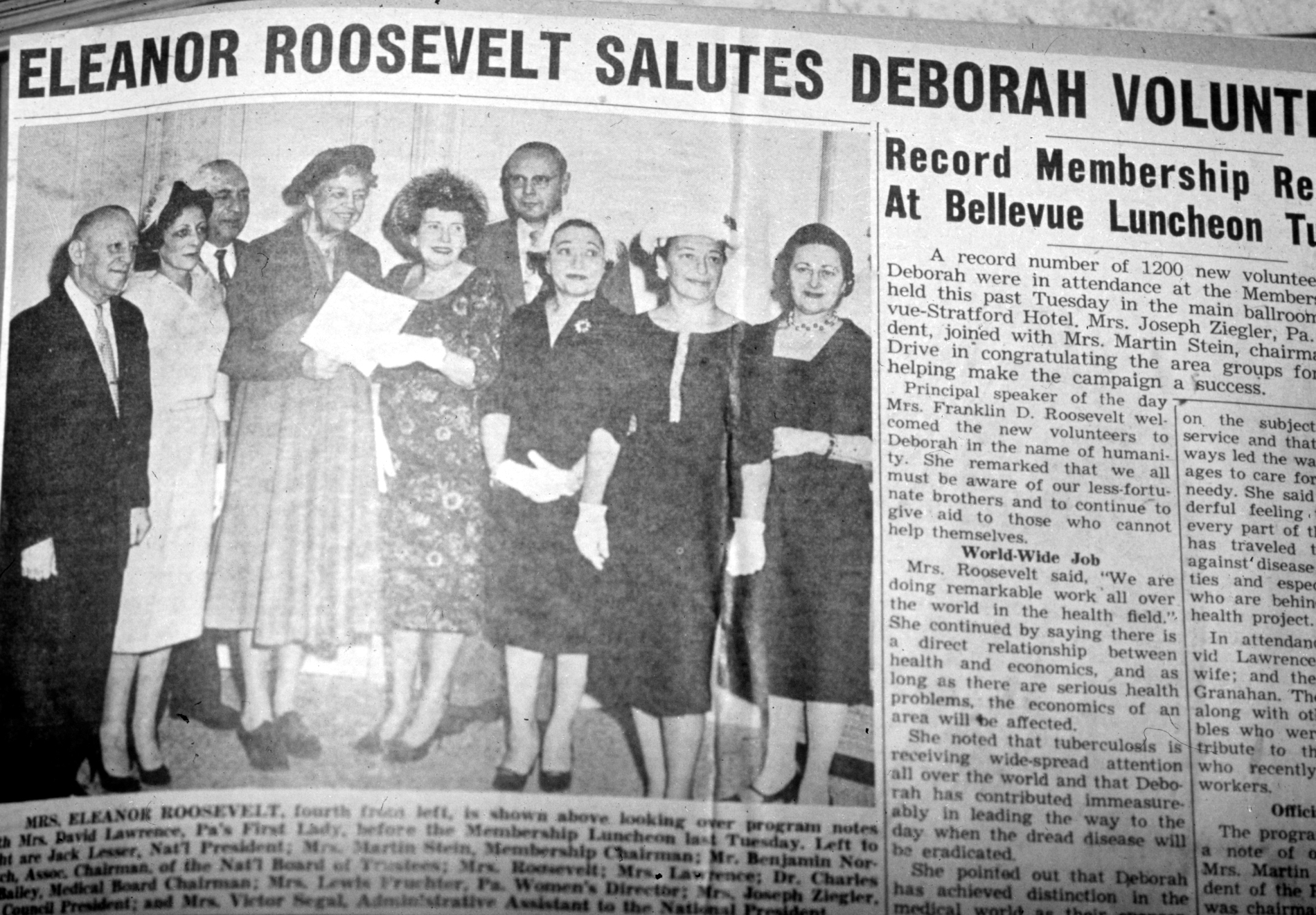 Newspaper clip of Eleanor Roosevelt